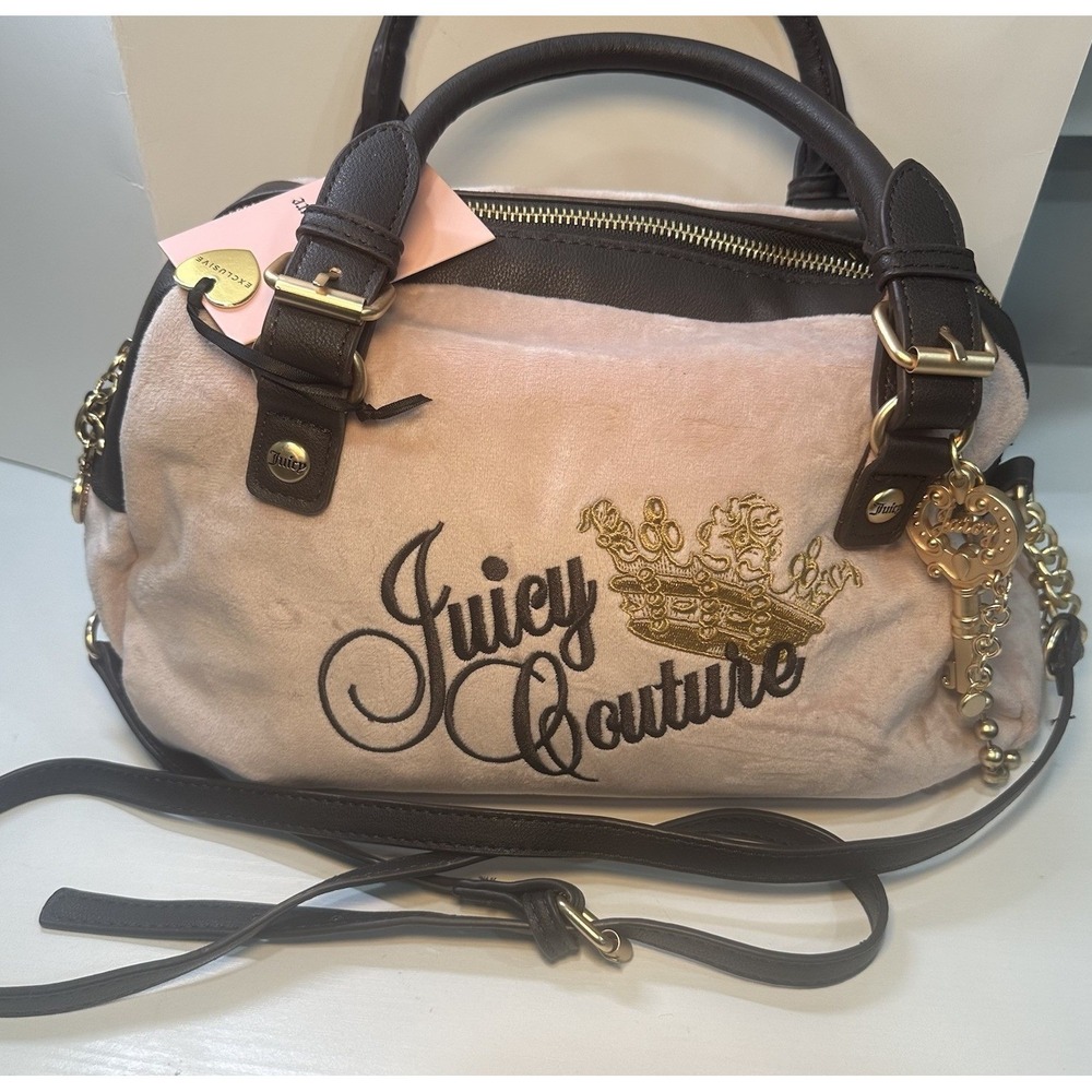Juicy Couture Satchel Bag The Key To Juicy Blush Chocolate Velour NWT